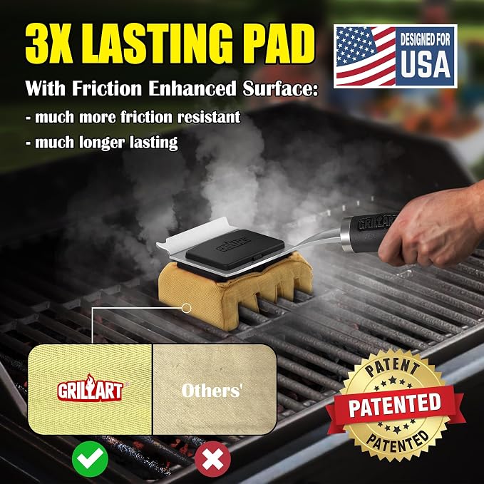 GRILLART Grill Brush for Outdoor Bristle Free - Reinforced Grill Scraper BBQ Brush - Replaceable Head Barbecue Grill Cleaning Brush - Safe BBQ Accessories Grill Tools for Men/Dad - Deep Clean
