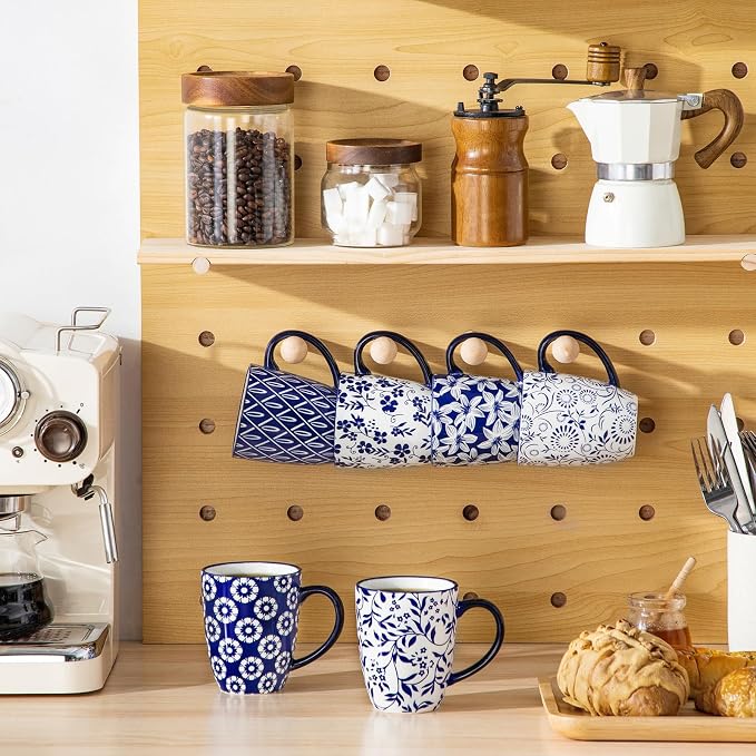 vancasso SELENE Coffee Mugs Set of 6, 12 Oz Porcelain Coffee Cups with Handle, Ceramic Tea Cup for Cappuccino, Latte, Tea, Cocoa, Dishwasher & Microwave Safe Gift Sets, Vintage Blue