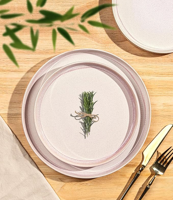 TheTerra Ceramic Dinnerware Sets for 6, 18 Pieces Porcelain Lightweight Plates and Bowls Sets, Scratch Resistant Dish Set, Oven & Microwave & Dishwasher Safe, Primrose Pink