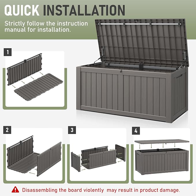 Outdoor Storage Box, 155 Gallon Large Outdoor Resin Deck Box, Storage Waterproof Boxes Lockable Lid for Garden Tools, Pool Supplies, Patio Furniture and Cushions, Grey
