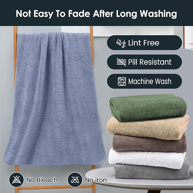 JML Bath Towels, Pack of 4, 30"x60", Large, Blue | Hanging Loop, Super Soft, Absorbent, Lint Free, Fade Resistant, Lightweight, Quick Dry, Use for SPA , Sauna, Salon Hair Wrap
