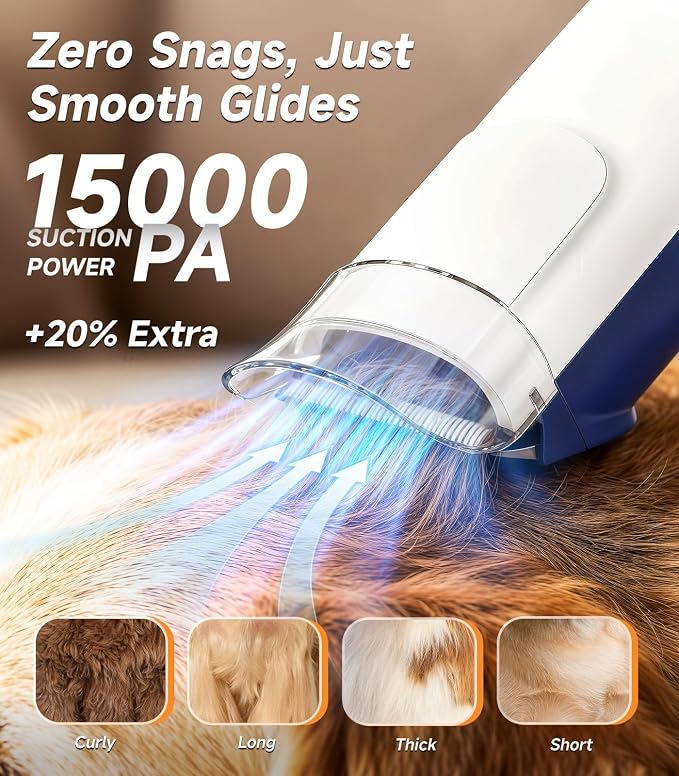 buenkee Dog Grooming Kit with Vacuum, 15000Pa Pet Hair Clipper and Shedding Brush, 2L Capacity, White