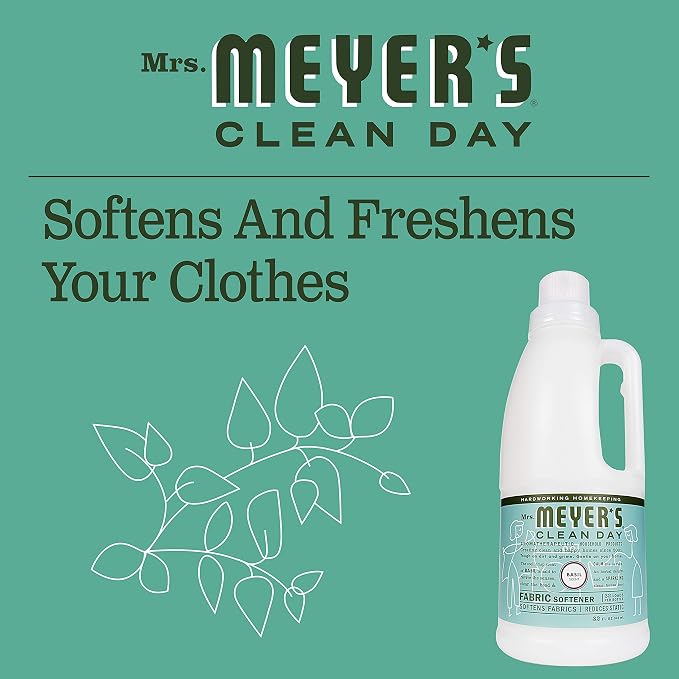 MRS. MEYER'S CLEAN DAY Liquid Fabric Softener Bottle, Basil Scent 32 Fl oz (Pack of 4)