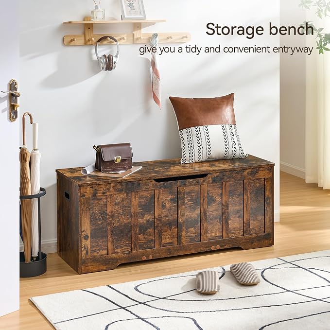 VANKILEY 47.2" Storage Chest Extra Large,Storage Trunk with 2 Safety Hinges,Wooden Storage Bench,Shoe Bench,47.2x15.7x19.1Inch,Easy Assembly,Storage Bench for Bedroom,Living Room,entryway(Rustic Brown