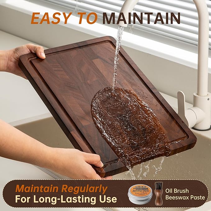 Walnut Wood Cutting Board Set, End Grain Cutting Board for Kitchen | Walnut Wooden Charcuterie Boards, FSC Certified, Non Toxic, Non-Slip Feet, 3 Practical Sizes, Meal Prep & Serving, Gift Box