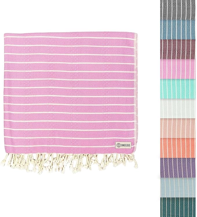 Sand Cloud Turkish Beach Towel - Sand Resistant & Quick Dry Towel | 100% Certified Organic Turkish Towel - Bath Towel or Beach Blanket for Picnic - As Seen on Shark Tank - Gocek (Pink)