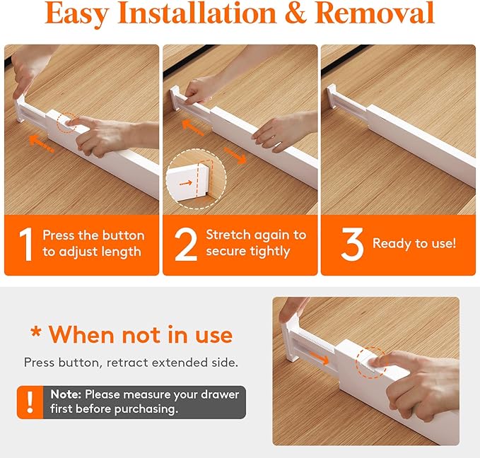 Lifewit 5 Pack 2.36" High Drawer Dividers 28-43.5cm/11-17" Adjustable Drawer Organizer for Clothes/Utensils, Expandable Drawer Separator in Dresser/Kitchen/Bedroom/Office Organization & Storage White