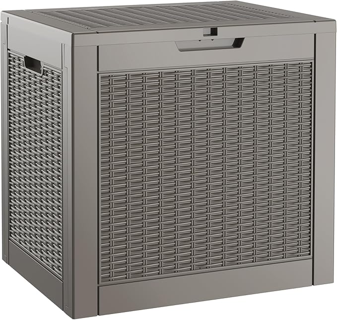 29 Gallon Outdoor Storage Box, Resin Deck Boxes Indoor and outdoor, Waterproof Storage Box Lockable Lid for Garden Tools, Package Delivery, Pool Supplies, Patio Cushions, Grey