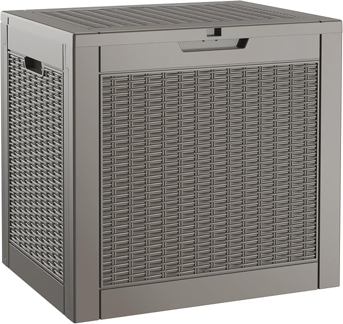 30 Gallon Outdoor Storage Box, Resin Deck Boxes Indoor and outdoor, Waterproof Storage Box Lockable Lid for Garden Tools, Package Delivery, Pool Supplies, Patio Cushions, Grey