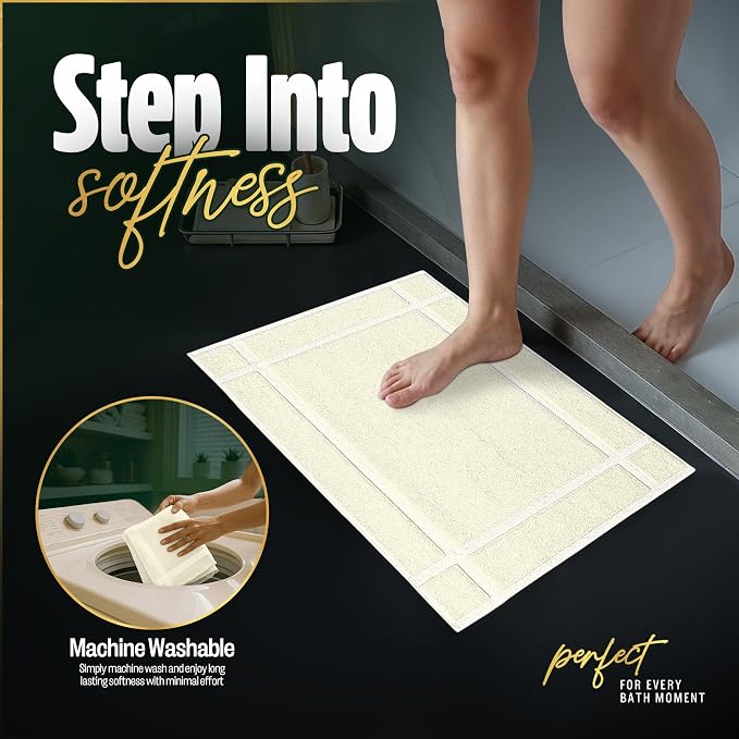 Pearl Linens Pack of 6 100% Cotton Bath Mat 18x25 inches, Soft & Absorbent Quick Dry Bathroom Mat Set, Not Bathroom Rugs, After Shower Mat, Bath Tub Mat, 781 GSM, Machine Washable, Ivory