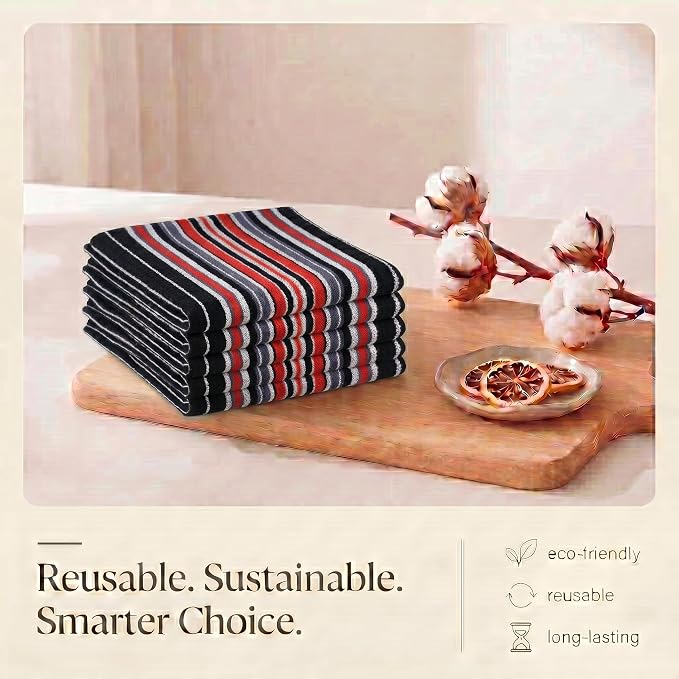 Urban Villa Kitchen Towels Cotton Dish Towels 20”x30” (Set of 6) Black