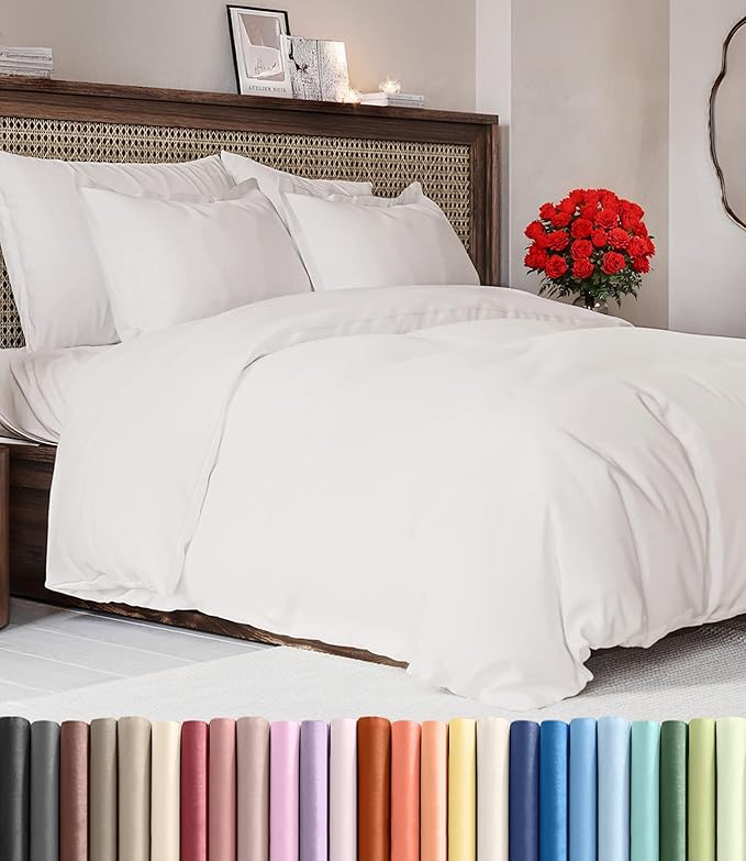 Duvet Cover Oversized King Size Set - Extra Soft Oversized King Duvet Cover 120" x 98" with 2 Pillow Shams for Women, Men, Kids & Teens - Comfy Hotel Luxury w/ Zipper Closures & Ties (Antique White)