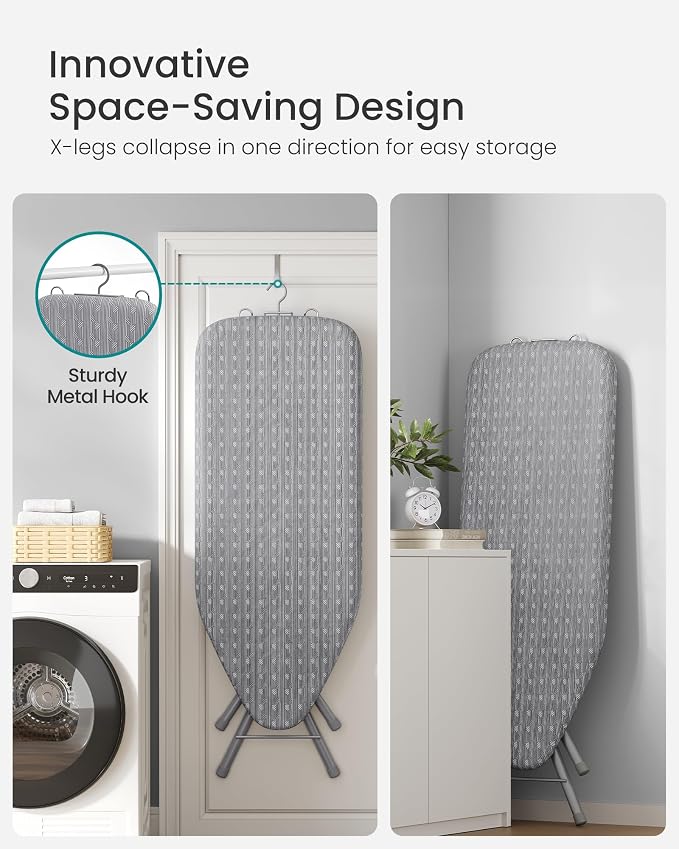 SONGMICS Full Size Ironing Board, Steel Frame with Cover and Sponge Pad, Foldable Standard Ironing Board with Iron Rest, 49.2 x 18.1 x 35.4 inches, Gray, Borix Collection ULLB100G101S