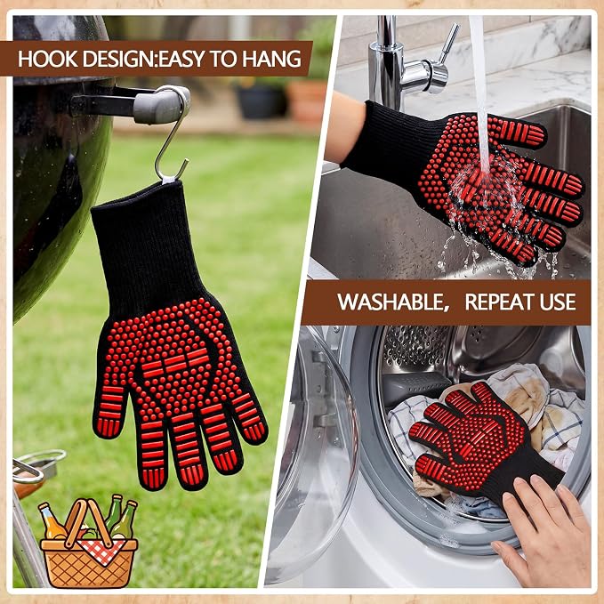 Sawysine 6 Pcs BBQ Tool Set Bristle Free Cleaning Brush with 3 Replacement Heads, Heat Resistant Gloves, 15l Foldable Water Bucket for Outdoor Camping, Barbecue Cleanup, Party Supplies