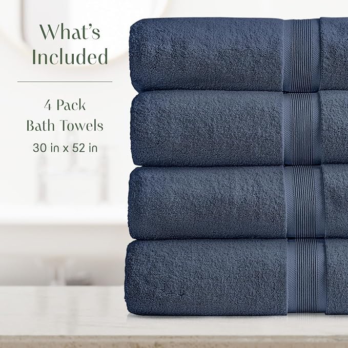 Springtree Home Luxury Bamboo Rayon Bath Towel Set | 4-Pack | French Blue | 35% Bamboo Rayon - 65% Zero Twist Cotton | Absorbent Quick-Dry Towels for Bathroom | Ultra Soft | OEKO-TEX Standard 100