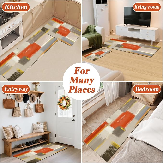 XLHOMO Kitchen Rugs Sets of 3, Non Slip Washable Kitchen Mats for Floor, Anti-Fatigue Runner Rug with Rubber Backing, Waterproof Kitchen Rug Set for Laundry, Floor, Office, Hallway