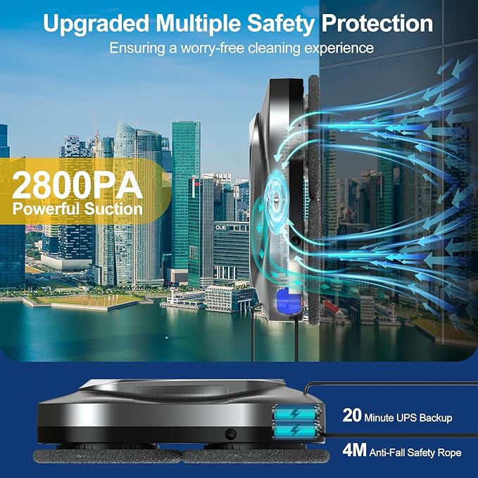 Intelligent Window Cleaning Robot - Electric Window Cleaner with Dual Water Spray, Remote & App Control, Suitable for Interior & Exterior Windows, Includes 12 Cloths, Grey