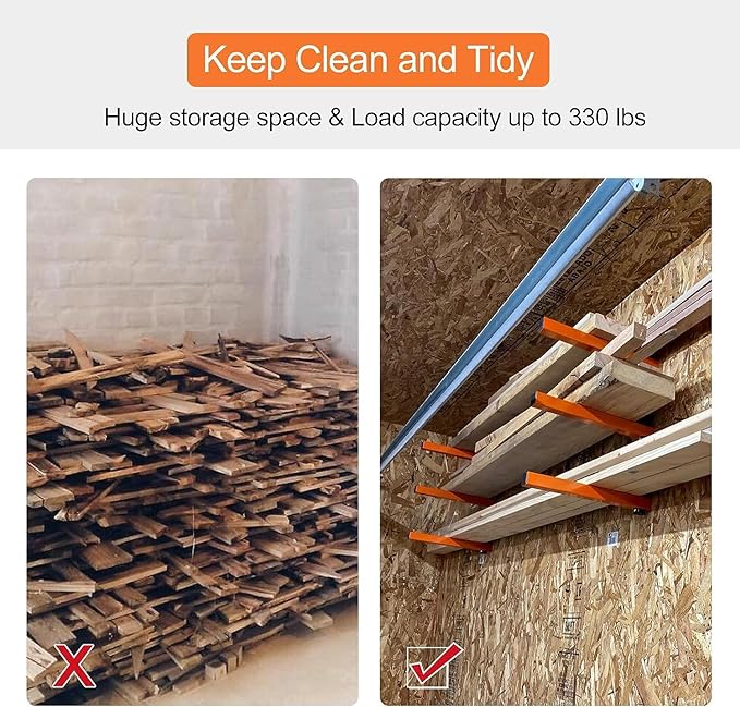 Ultrawall Wall Mount Wood Organizer and Lumber Storage Metal Rack for Shed, Workshop, Garage with 3-Level (Black-4 Pack)