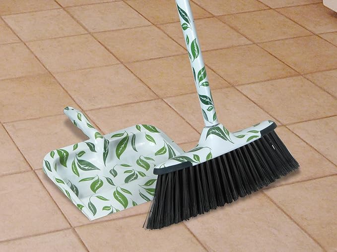 Superio Leaf Design Sweeping Broom for Home & Kitchen, Horsehair Bristle Push Broom with 48-Inch Wooden Handle, Indoor & Outdoor Floor Cleaner for Hardwood, Tile, Granite, Parquet & Concrete