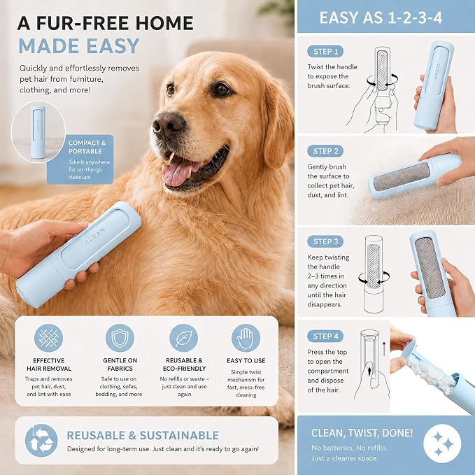 Pet Life ® 'Orotund' Magical Rotating with Chamber Lint Brush Personal Home Use and Cat or Dog Pet Lint Hair Remover Brush