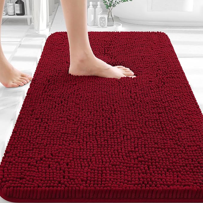 OLANLY Bathroom Rugs 35x24, Extra Soft Absorbent Chenille Bath Rugs, Rubber Backing Quick Dry, Machine Washable Bath Mats for Bathroom Floor, Tub and Shower, Home Decor Accessories, Red