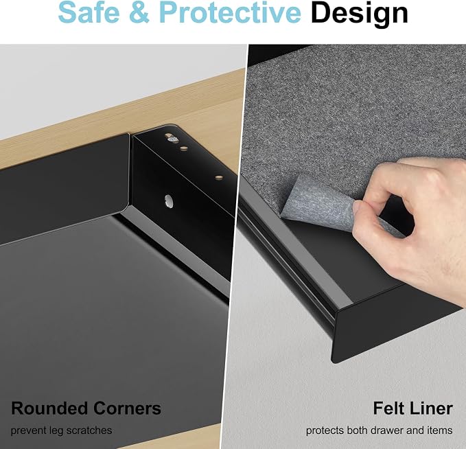 Under Desk Drawer,20.1 inch Carbon Steel Slide-Out Under Table Storage Organizer With Full Extension Ball-Bearing Slides,Undermount Drawer For Standing Desk & Home Office,Black