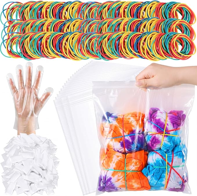 2000 Pcs Rubber Bands Kit for Tie Dye Projects Craft Project Colorful Elastic Rubber Band with 200 Pairs Gloves 200 Sealed Bags for Office Supplies Tie Dye Accessories