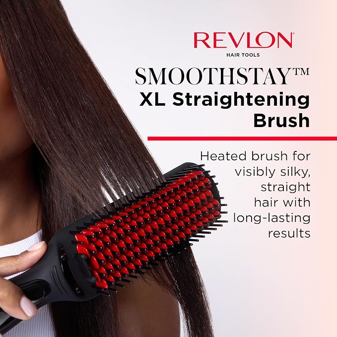 REVLON SmoothStay XL Hair Straightener, Heated Straightening Brush with Coconut Oil Infused Ceramic Plates, Long-Lasting Sleek Results, Reduced Frizz & Static