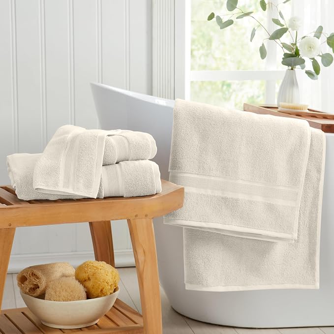 Springtree Home Luxury Bamboo Rayon Bath Towel Set | 6-Piece Set | Sand | 35% Bamboo Rayon - 65% Zero Twist Cotton | Absorbent Quick-Dry Towels for Bathroom | Ultra Soft | OEKO-TEX Standard 100