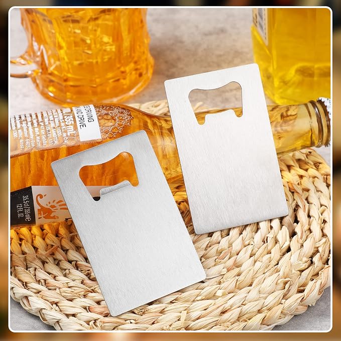 Nuogo 100 Pcs Stainless Steel Card Bottle Openers Bulk Metal Card Beer Openers Groomsmen Wallet Bottle Opener for Wedding Party Bridesmaid Favors Gifts (Silver)