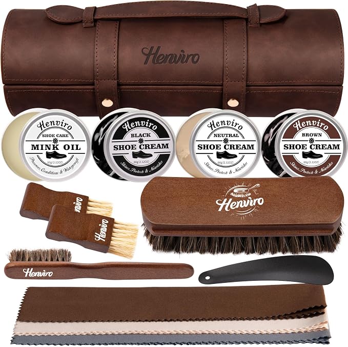 Leather Shoe Shine Kit For Men - 13 PCS Shoe Polish Kit, Leather Boots Care, Shoe Care Kit Gift for Men Him Husband