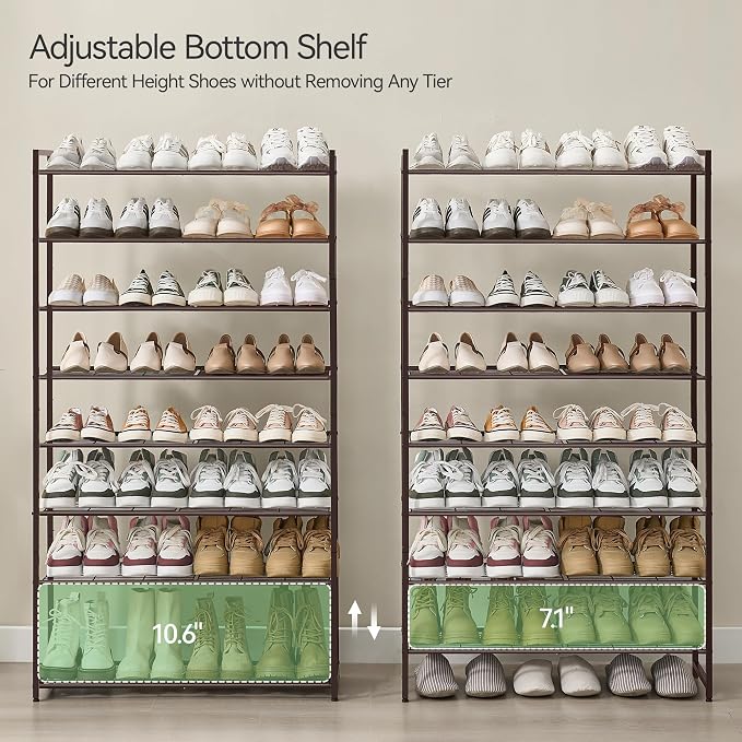 Nunsino Shoe Rack for Closet, Metal Shoe Organizer, 8 Tier Garage Shoe Rack Max Holds 40 Pairs,Shoe Storage Shelf,Entryway, Bronze