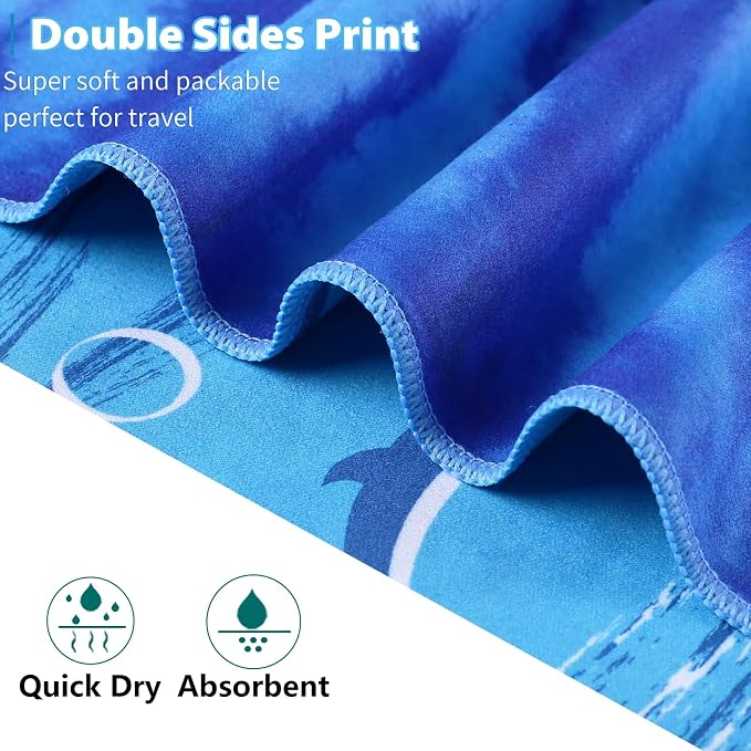 TwoYek Microfiber Beach Towel Extra Large 71x32 inches Blue Tie Dye Print | Thin Lightweight, Sand Free, Super Absorbent Quick Dry, Oversized for Travel Pool Swim Bath Accessories Vacation Essentials