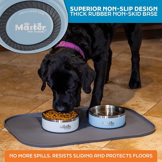 Master Pet Supply Stainless Steel Dog Bowls - 25 oz, Heavy Duty - Glacier Blue, Double Wall Extra-Thick Insulated, Non-Slip Pet Water Bowl for Dogs, Cats & Pets, Anti Rust Metal, Dish Washer Safe