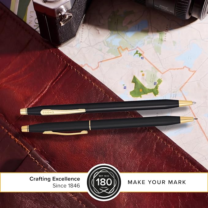 Cross Classic Century Classic Black Pen & Pencil Set - Writing Instrument Set for Effortless Writing & Everyday Notes - Ballpoint Pen & Mechanical Pencil - Slim Profile & Balanced Design - Gift-Ready