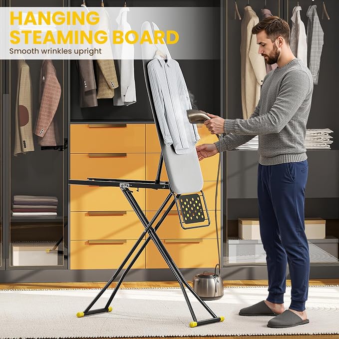 KINGBOARD 2-in-1 Stander & Steam Foldable Ironing Board with Iron Rest | 13 x 43 inchs, Height Adjustable, Alloy Structure, Non-Slip Feet, Space Saving for Laundry Rooms, Bedrooms, Dormitories