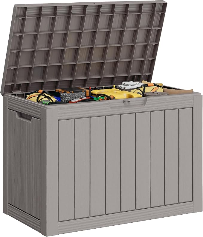 45 Gallon Outdoor Storage Box, All-Weather Deck Box for Patio Furniture, Package Deliveries, Garden Tools, Pool Supplies & Cushions, Grey