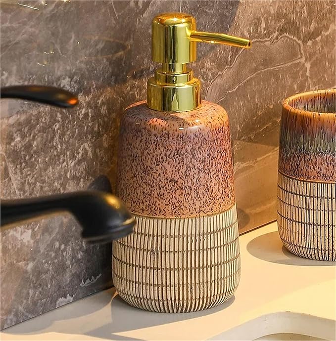 Bathroom Soap Dispenser Set Bathroom Accessories Retro Kiln Pattern Ceramics Hand Sanitizer Bottle Drain Soap Dish Mouthwash Cup Set Four-piece