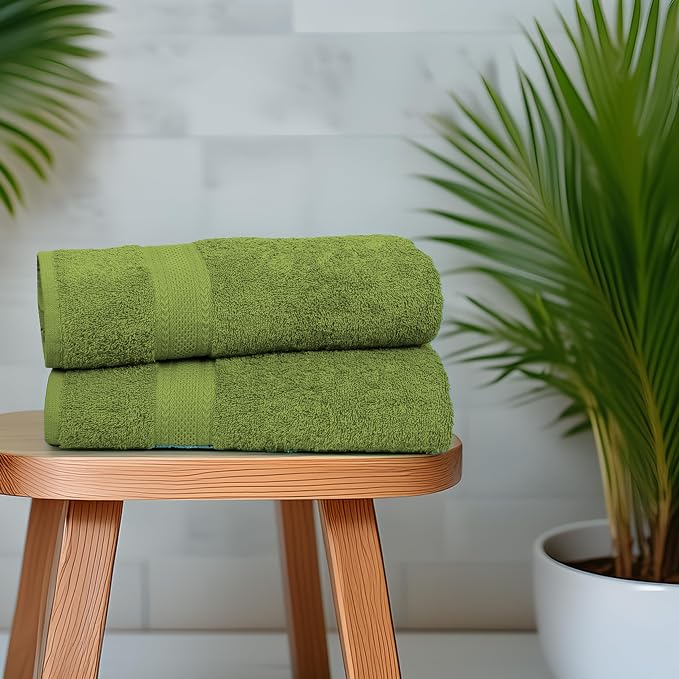 Large Bath Towels Set of 6 – 100% Cotton Terry – 24" x 50" – Quick Dry, Soft & Highly Absorbent – Forest Green Towels for Bathroom, Gym, Spa, Pool & Daily Use