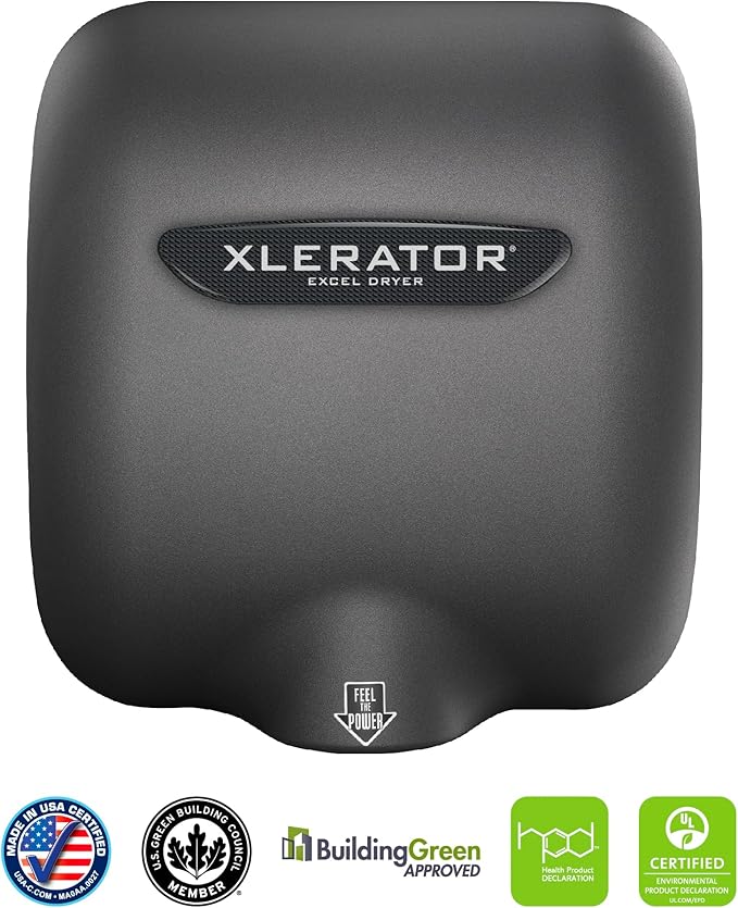 XLERATOR Automatic Surface Mounted Hand Dryer, Graphite Excel Dryer, Hygienic, Voltage: 220 / 240V, 6.5 Amp, Nozzle: .08N Standard Nozzle