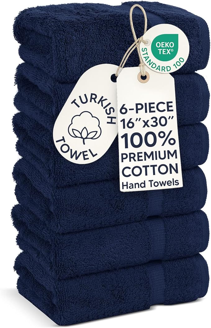 Chakir Turkish Linens | Hotel & Spa Quality 100% Cotton Premium Turkish Towels | Soft & Absorbent (6-Piece Hand Towels, Navy)