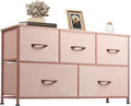 WLIVE Wide Dresser for Bedroom, 5 Drawer Chest of Drawers, Pink | 5 roomy fabric drawers, Wide storage design, Bedroom or closet use, Sturdy steel frame, Smooth wood tabletop