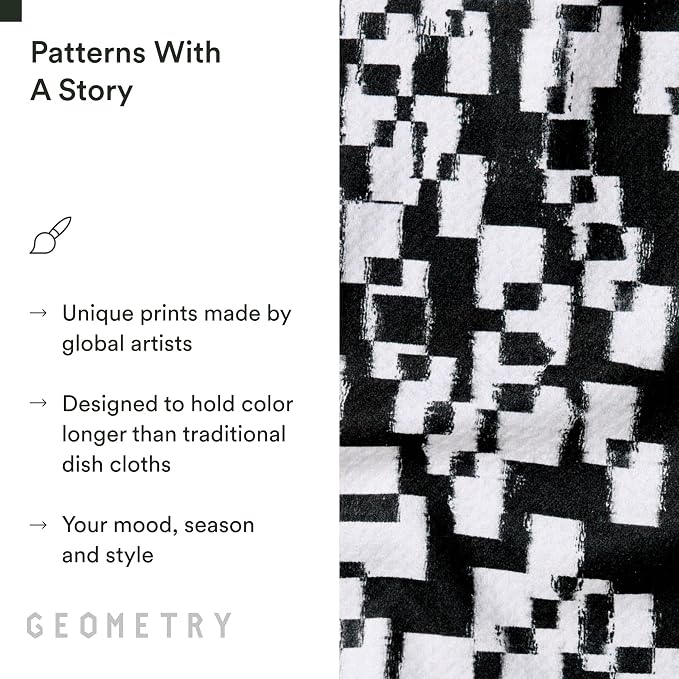 GEOMETRY Dishcloth – Evergreen Collection – Quick-Dry, Ultra-Absorbent, Reusable Microfiber Kitchen Towels for Drying & Cleaning - Patch Party - 3-Pieces