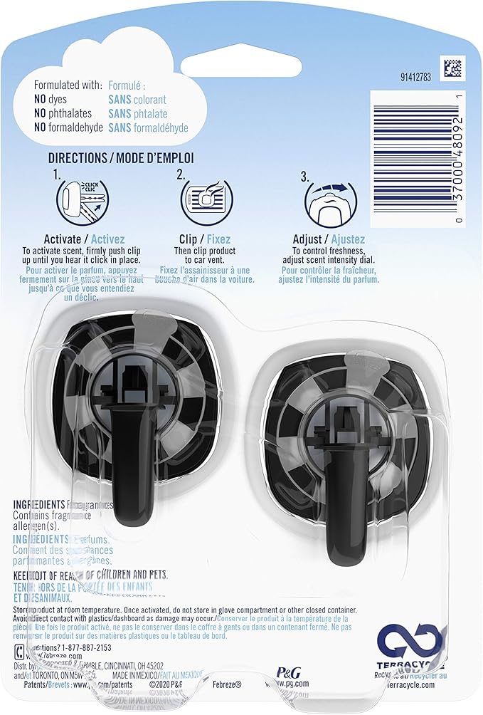 Febreze Car Air Fresheners, Wood Scent, Odor Eliminator Vent Clips (2 Count)