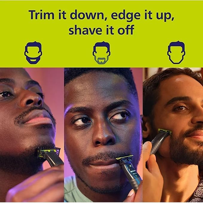 Philips OneBlade Trimmer & Shaver, Trim & Shave Any Length with Extra Skin Protection, Dual-Sided Blade, Waterproof Body Electric Razor, USB Charging, 2 Stubble Combs Included