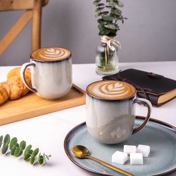 LERATIO Ceramic Coffee Mugs Set of 6,12oz Handmade Coffee Mugs Set | Large Handle for Cappuccino/Latte/Tea/Hot Cocoa,Oven &Dishwasher & Microwave Safe-Gray White