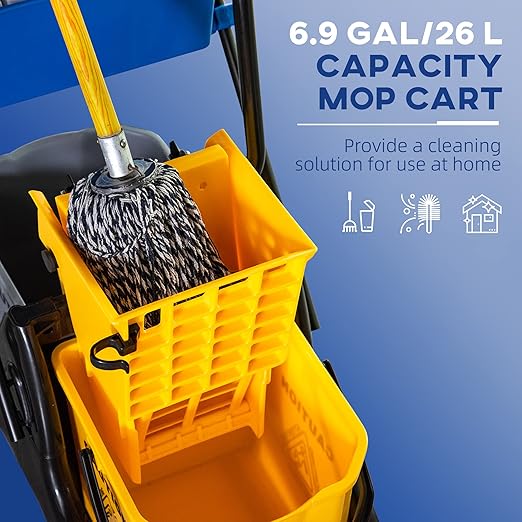 HOMCOM Mop Water Bucket Wringer Cart, Double Mop Bucket, 2 x 6.9 Gallon | Side Press Wringer, Smooth Wheels, Mop-Handle Holder, Easy to Use