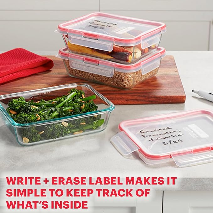 Pyrex Freshlock (10-Pack) Mixed Sized Airtight Glass Food Storage Container Set, Non Toxic, with Plastic BPA-Free Leakproof Locking Lids