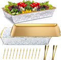 2 Set 16 x 9.45 Chilled Serving Tray for Parties with Compartments Ice Chilled Party Platter Charcuterie Serving Board with Forks Tongs for Fruit Seafood Vegetable Appetizer (Gold)