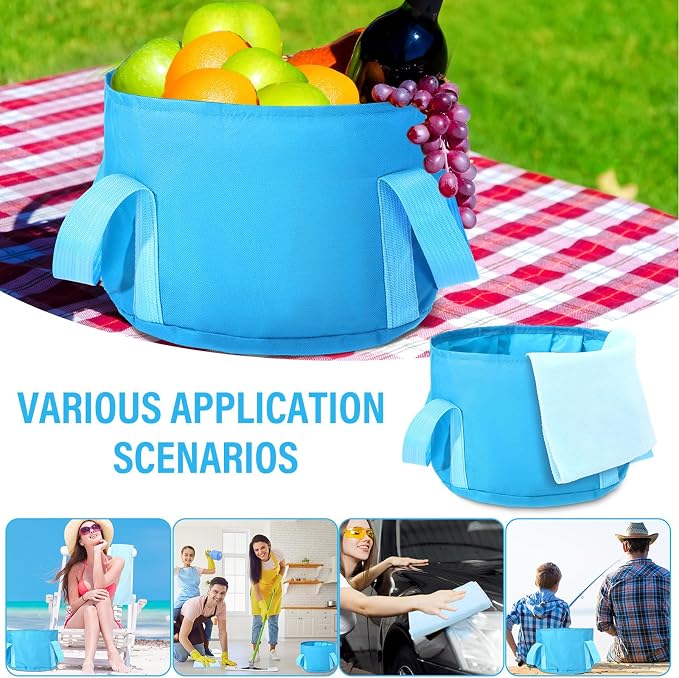 FillTouch 12 Pcs 15L Foldable Foot Soaking Tub Kit Portable Foot Bath Tub for Soaking Feet with Towel and Storage Bag Soak Spa Bucket for Travel Camping (Blue)